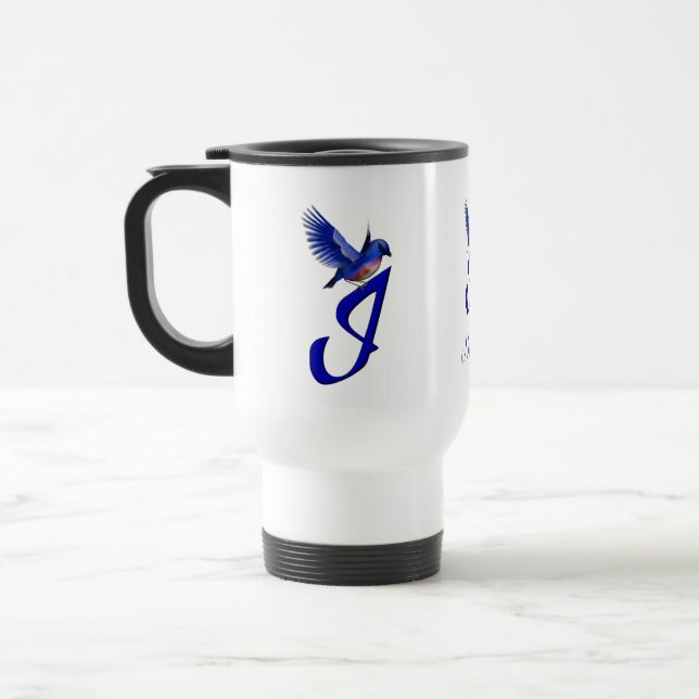 Bluebird Monogram Initial I Elegant Personalised Travel Mug (Left)