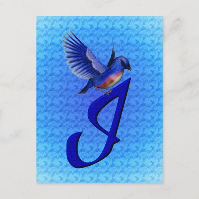 Bluebird Monogram Initial I Elegant Postcard (Front)
