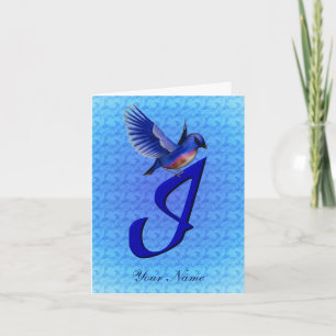 Bluebird Monogram Initial I Personalised Note Card