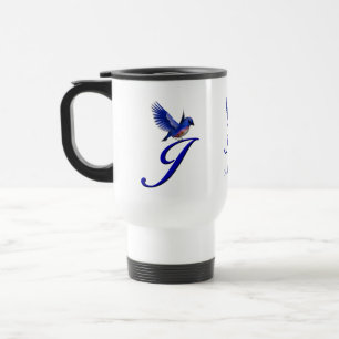 Bluebird Monogram Initial J Elegant Personalised Travel Mug