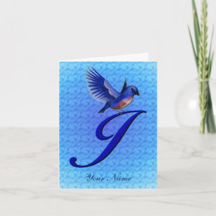 Bluebird Monogram Initial J Personalised Note Card