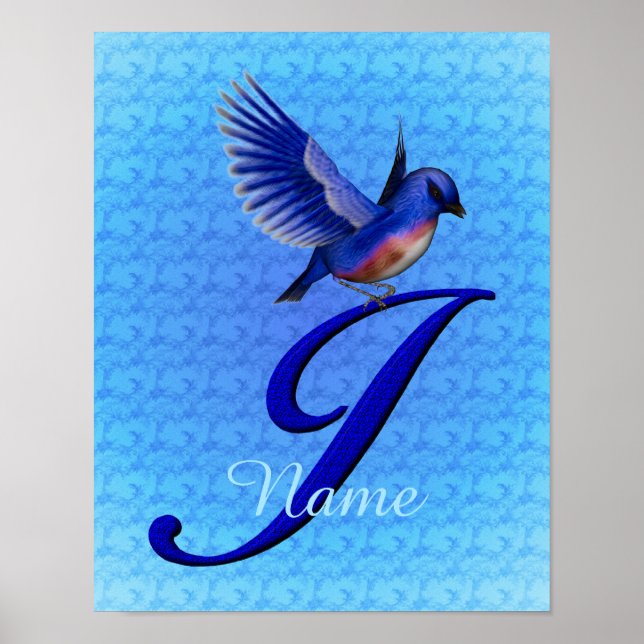 Bluebird Monogram Initial J Personalised Poster (Front)