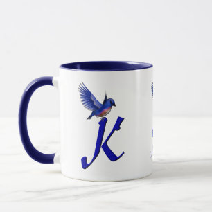 Bluebird Monogram Initial K Elegant Personalised Mug