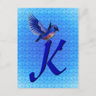 Bluebird Monogram Initial K Elegant Postcard