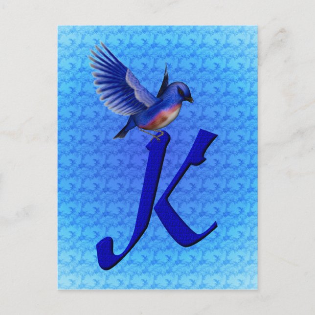 Bluebird Monogram Initial K Elegant Postcard (Front)