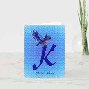 Bluebird Monogram Initial K Personalised Note Card