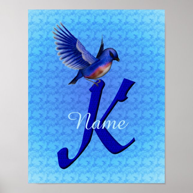 Bluebird Monogram Initial K Personalised Poster (Front)