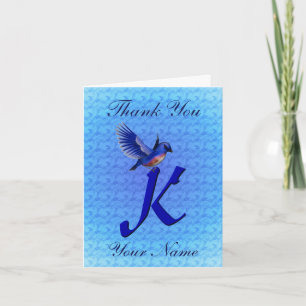 Bluebird Monogram Initial K Personalised Thank You Card