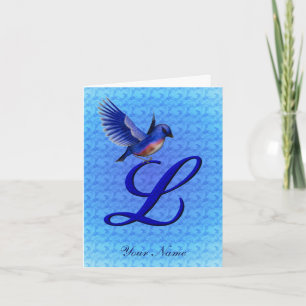 Bluebird Monogram Initial L Personalised Note Card