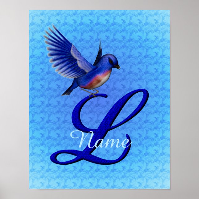 Bluebird Monogram Initial L Personalised Poster (Front)