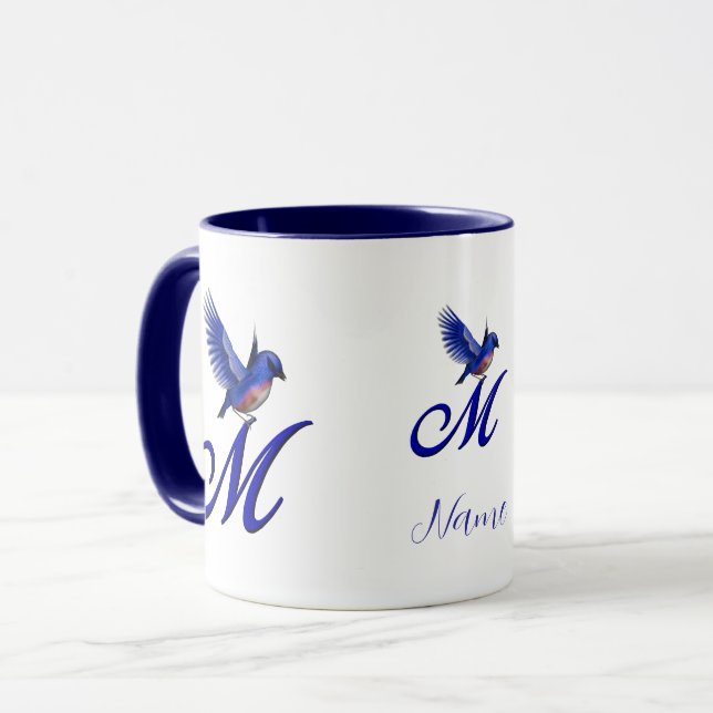 Bluebird Monogram Initial M Elegant Personalised Mug (Front Left)