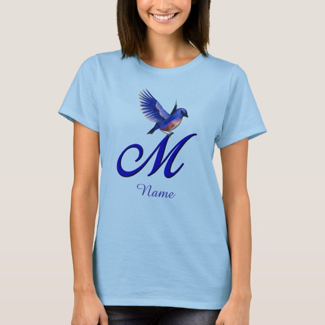 Bluebird Monogram Initial M Elegant Personalised T-Shirt (Front)