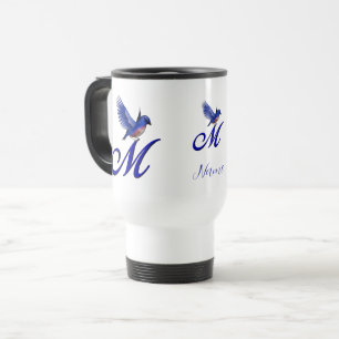 Bluebird Monogram Initial M Elegant Personalized Travel Mug