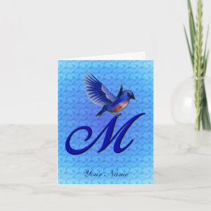 Bluebird Monogram Initial M Personalised Note Card