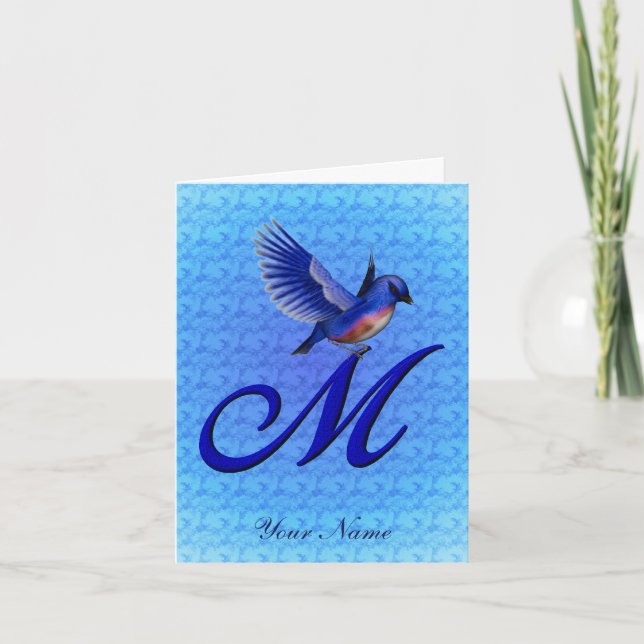 Bluebird Monogram Initial M Personalised Note Card (Front)