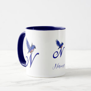 Bluebird Monogram Initial N Elegant Personalised Mug