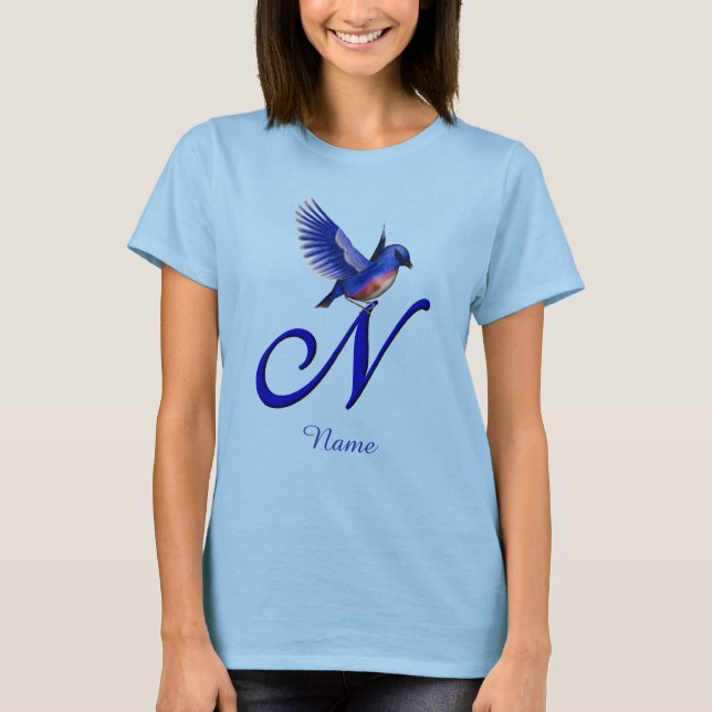 Bluebird Monogram Initial N Elegant Personalised T-Shirt (Front)
