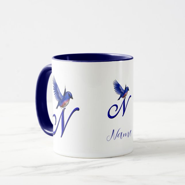 Bluebird Monogram Initial N Elegant Personalized Mug (Front Left)