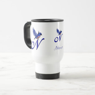 Bluebird Monogram Initial N Elegant Personalized Travel Mug