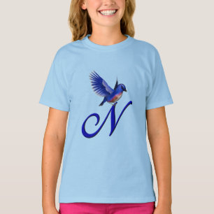 Bluebird Monogram Initial N Elegant T-Shirt