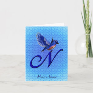 Bluebird Monogram Initial N Personalised Note Card