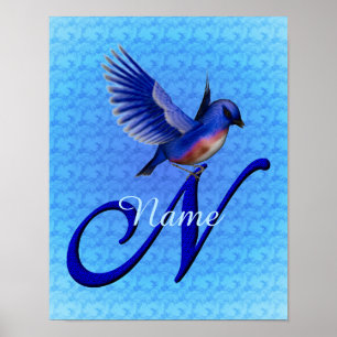 Bluebird Monogram Initial N Personalised Poster