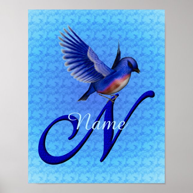 Bluebird Monogram Initial N Personalised Poster (Front)