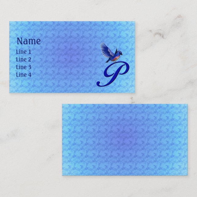 Bluebird Monogram Initial P Elegant Business Card (Front/Back)