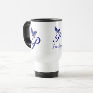 Bluebird Monogram Initial P Elegant Personalized Travel Mug