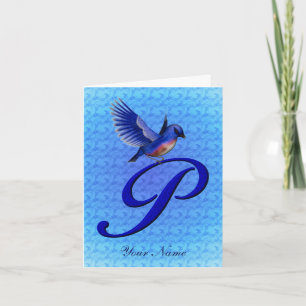 Bluebird Monogram Initial P Personalised Note Card