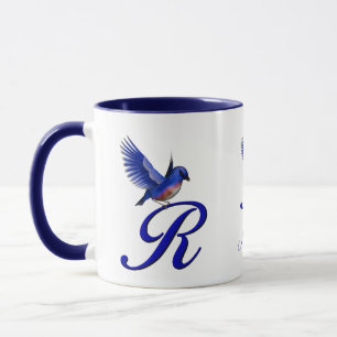 Bluebird Monogram Initial R Elegant Personalised Mug