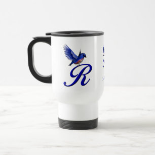 Bluebird Monogram Initial R Elegant Personalised Travel Mug