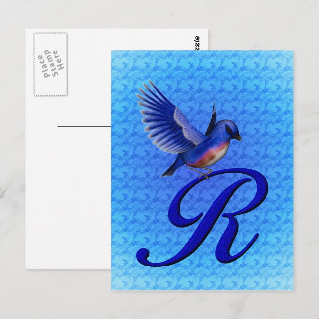 Bluebird Monogram Initial R Elegant Postcard (Front/Back)