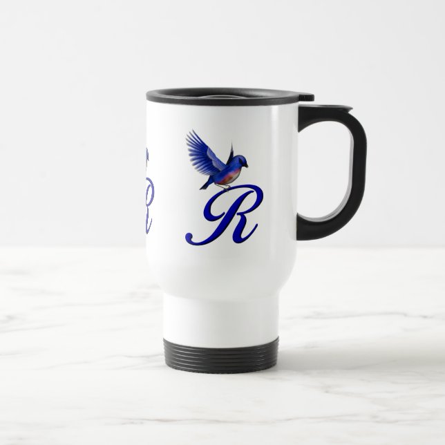 Bluebird Monogram Initial R Elegant Travel Mug (Right)