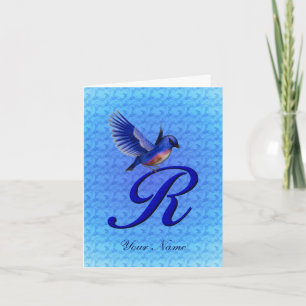 Bluebird Monogram Initial R Personalised Note Card