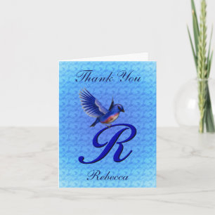 Bluebird Monogram Initial R Personalized Thank You Card