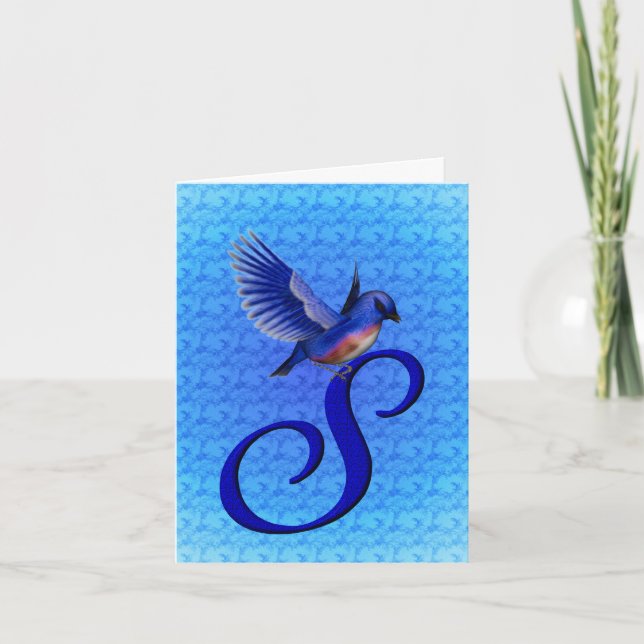 Bluebird Monogram Initial S Elegant Note Card (Front)