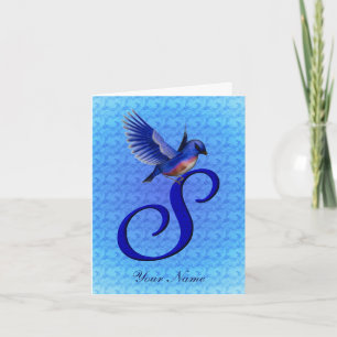 Bluebird Monogram Initial S Personalised Note Card