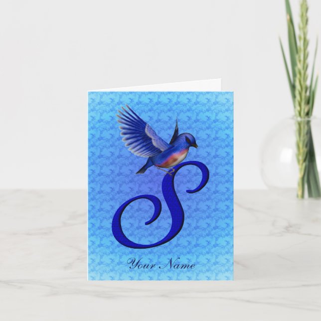 Bluebird Monogram Initial S Personalised Note Card (Front)