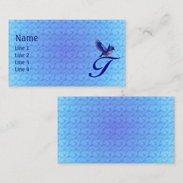 Bluebird Monogram Initial T Elegant Business Card (Front/Back)