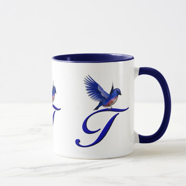 Bluebird Monogram Initial T Elegant Mug (Right)