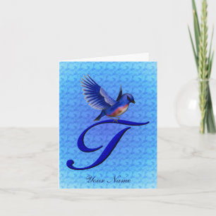 Bluebird Monogram Initial T Personalised Note Card