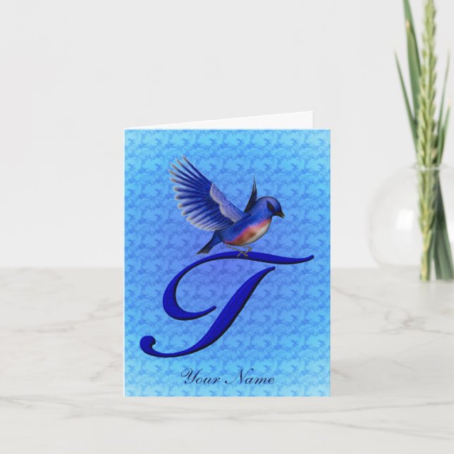 Bluebird Monogram Initial T Personalised Note Card (Front)