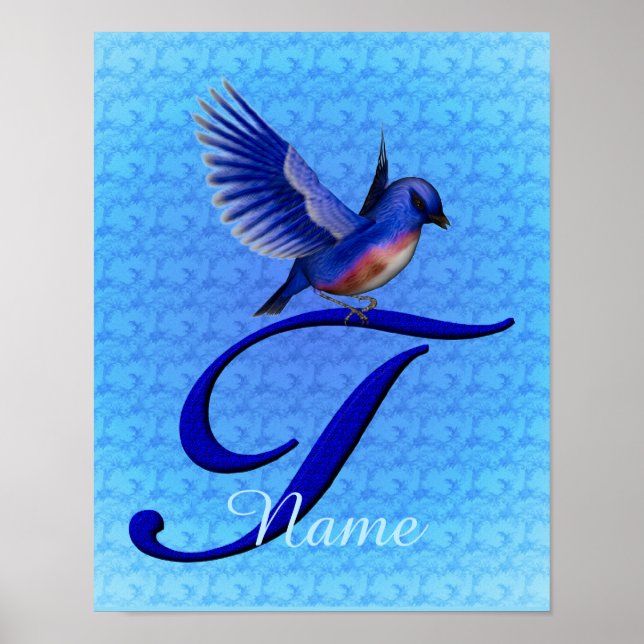 Bluebird Monogram Initial T Personalised Poster (Front)