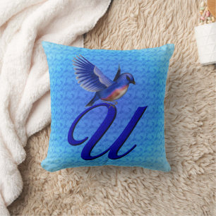 Bluebird Monogram Initial U Cushion