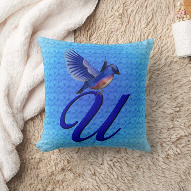 Bluebird Monogram Initial U Cushion (Blanket)