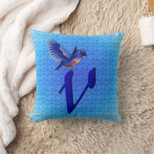 Bluebird Monogram Initial V Cushion