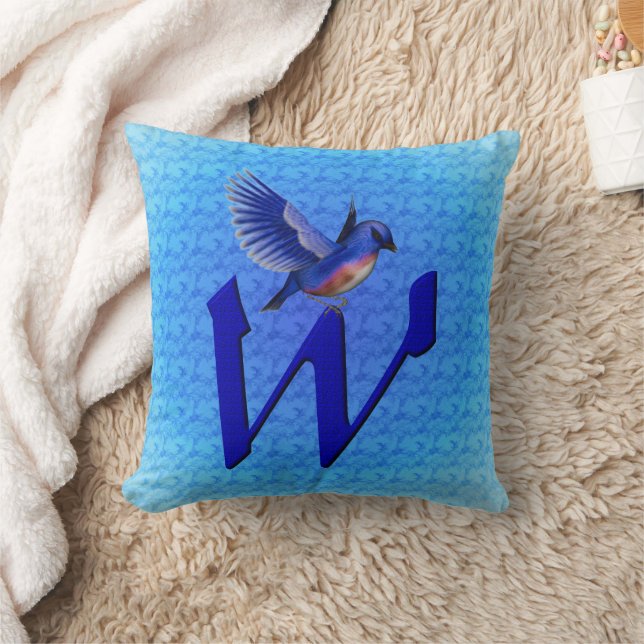 Bluebird Monogram Initial W Cushion (Blanket)