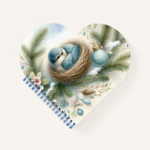 Bluebird Nest with Ornaments in Winter Pines Notebook