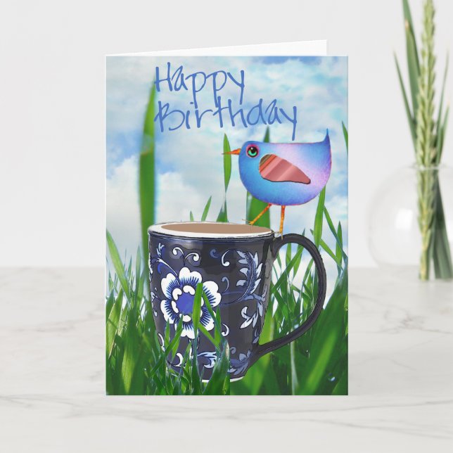 Bluebird of Coffee Happiness Happy Birthday Card (Front)